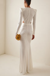 V-Neck Long Sleeve Slit Solid Midi Dress